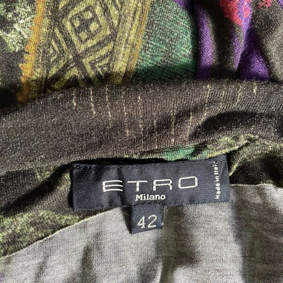 Etro Italy Purple Green Multi Paisley Long Sleeve V-Neck Dress sz 42 M US 6 - Picture 6 of 14